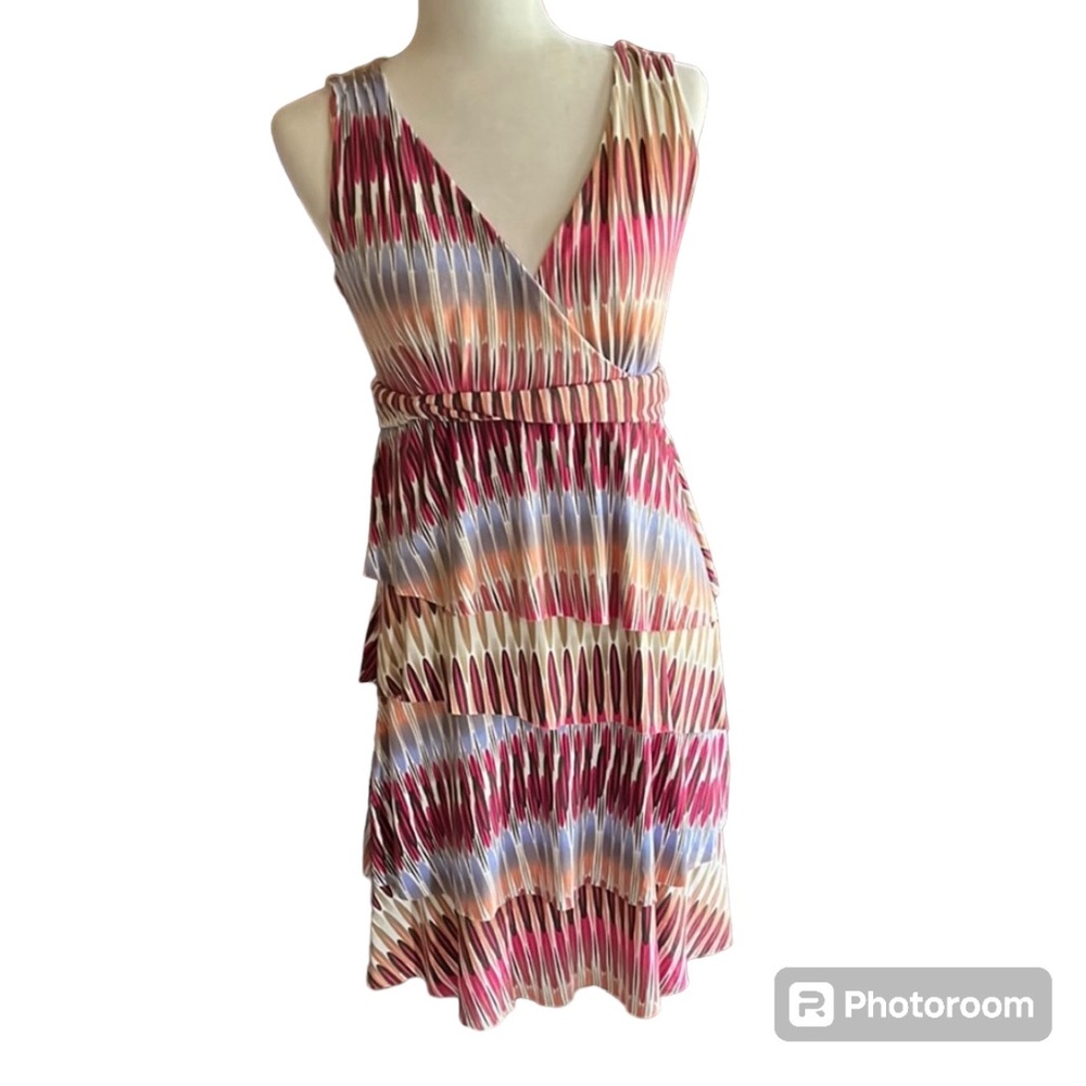 New York & Company Stretch Multicolored Sleeveless Layered Tiered Dress Size M